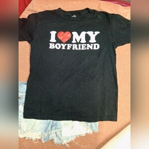 Black Graphic Tee with Heart Print